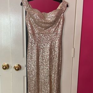 Rosegold Sequin Off Shoulder / Slit Prom Dress